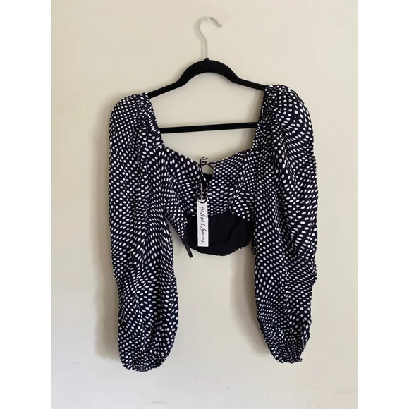 For Love and Lemons Kat Long Sleeve Corset Top Polka Dot XS NWT - Picture 2 of 8